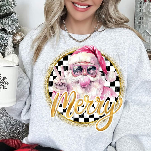 Merry pink santa checkered circle parker DTF transfer