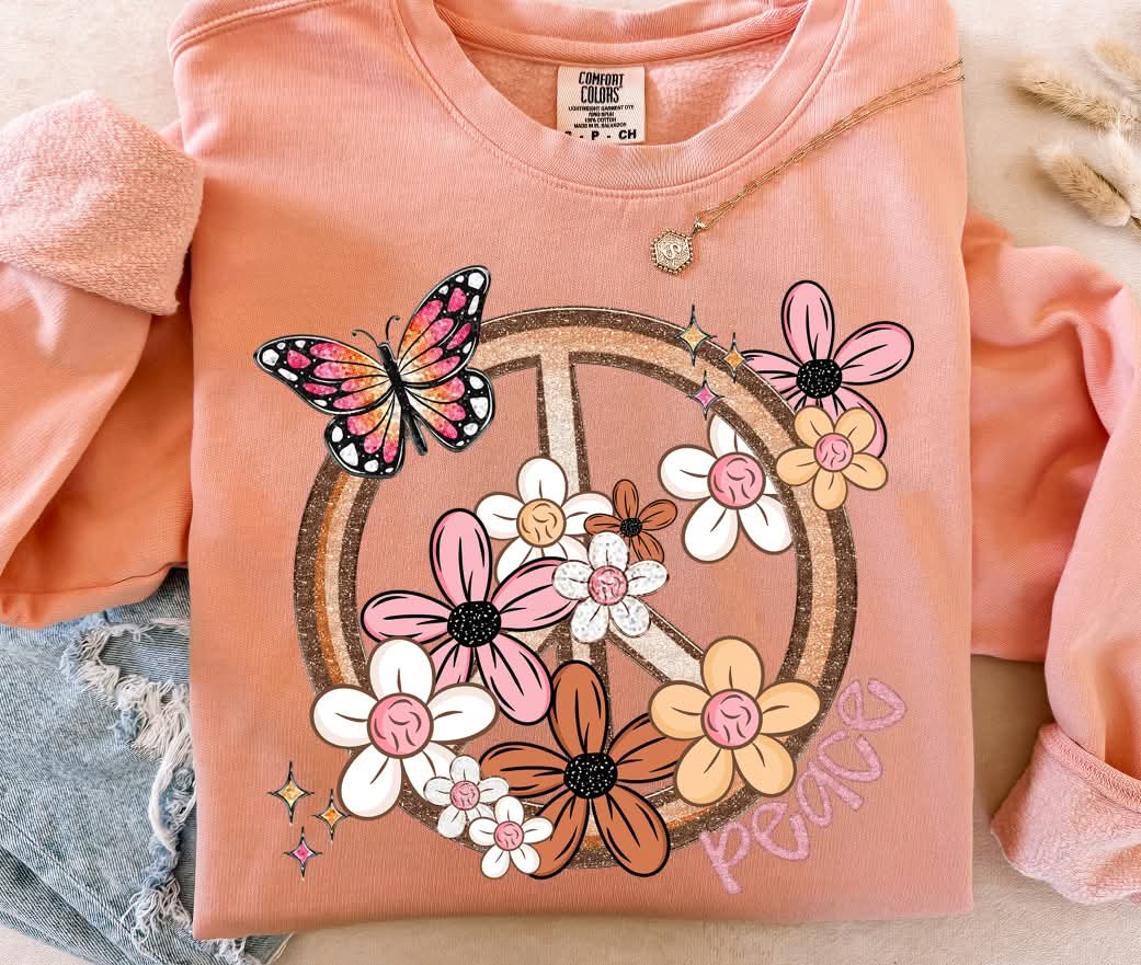 Peace with florals and butterflies S&G DTF Transfer