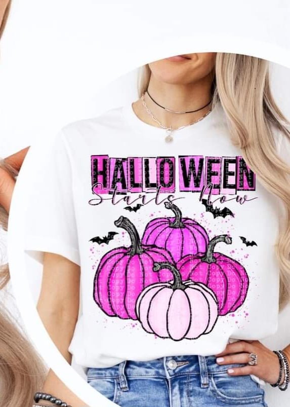 Halloween starts now pink pumpkins (CSTAGE) 52699 DTF transfer