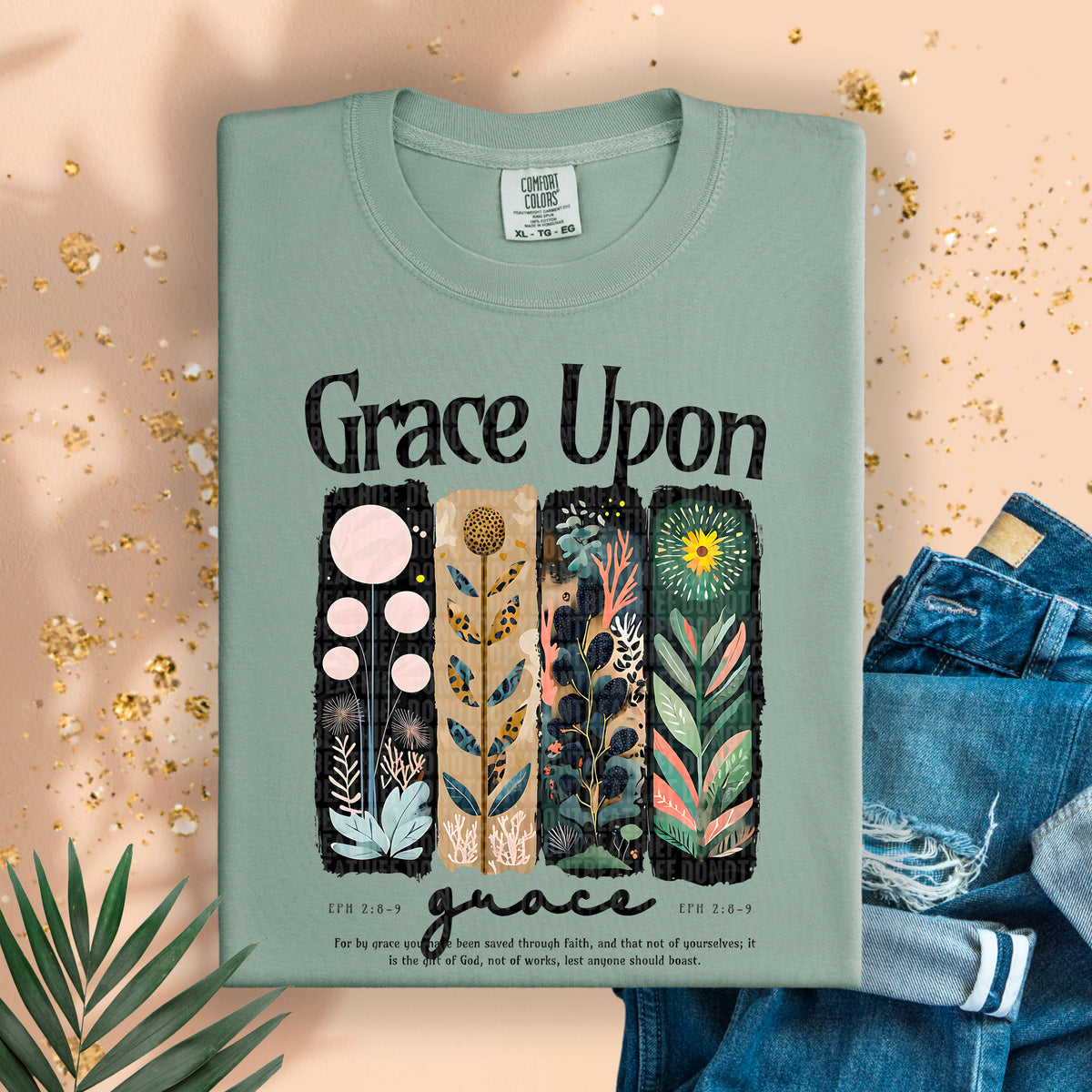 Grace upon Grace brushstroke flowers 94980 DTF transfer