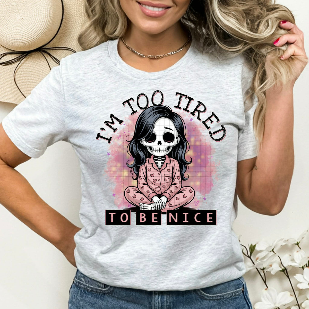 Too tired to be nice skull (DD) DTF Transfer
