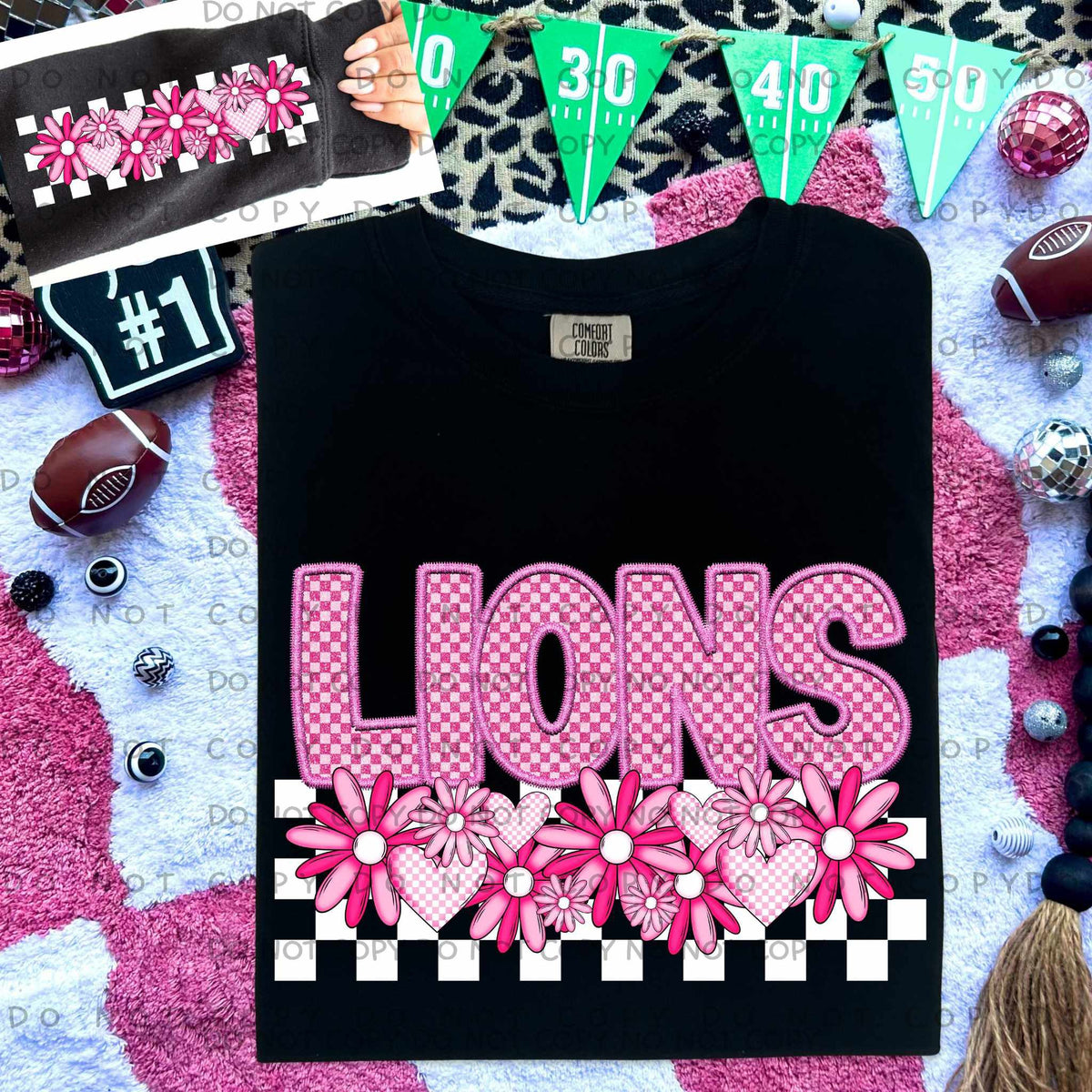 Lions pink checkered (caplinger) 77850 DTF transfer