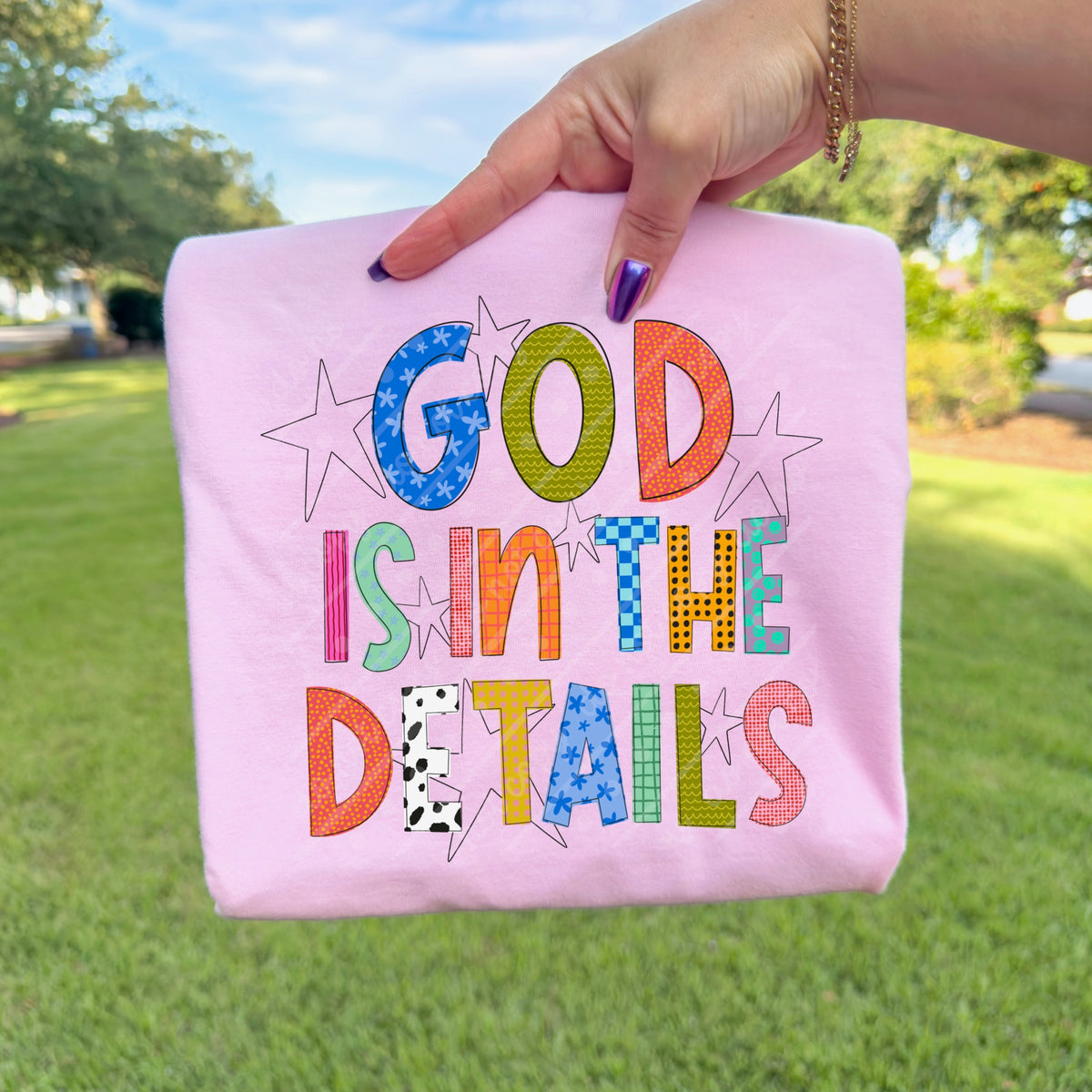 God is in the details (with stars) DTF Transfer