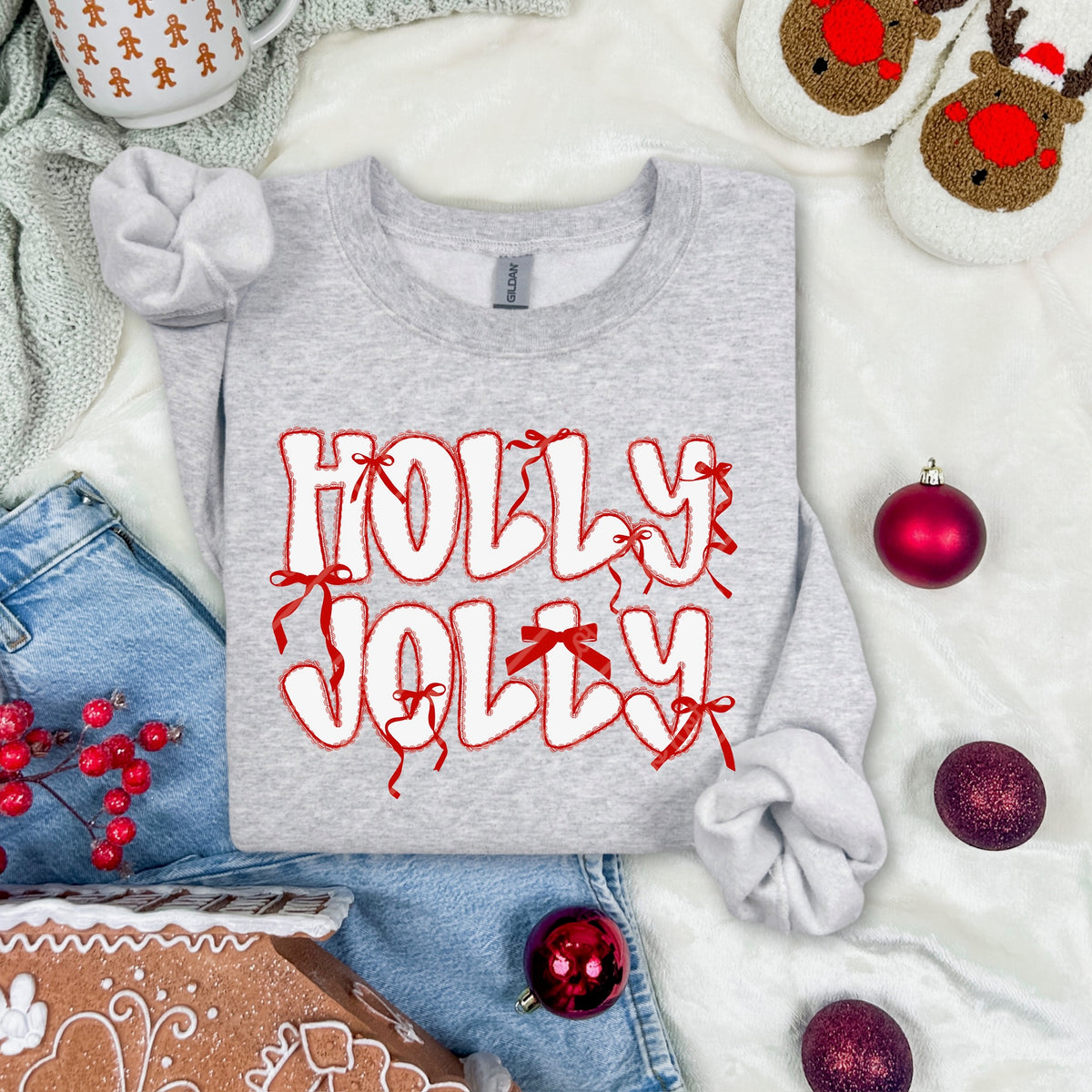 Holly jolly red and white with bows (scarlow) DTF transfer