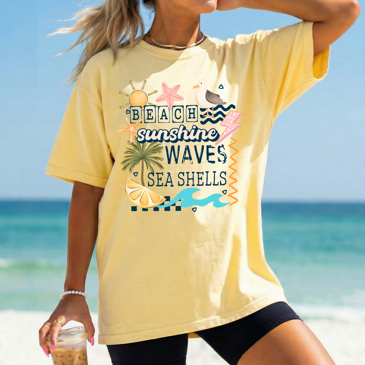 Beach sunshine waves sea shells  (CSC) DTF Transfer