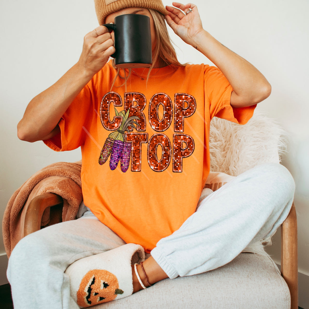 Crop Top ORANGE faux sequins 111805 DTF transfer