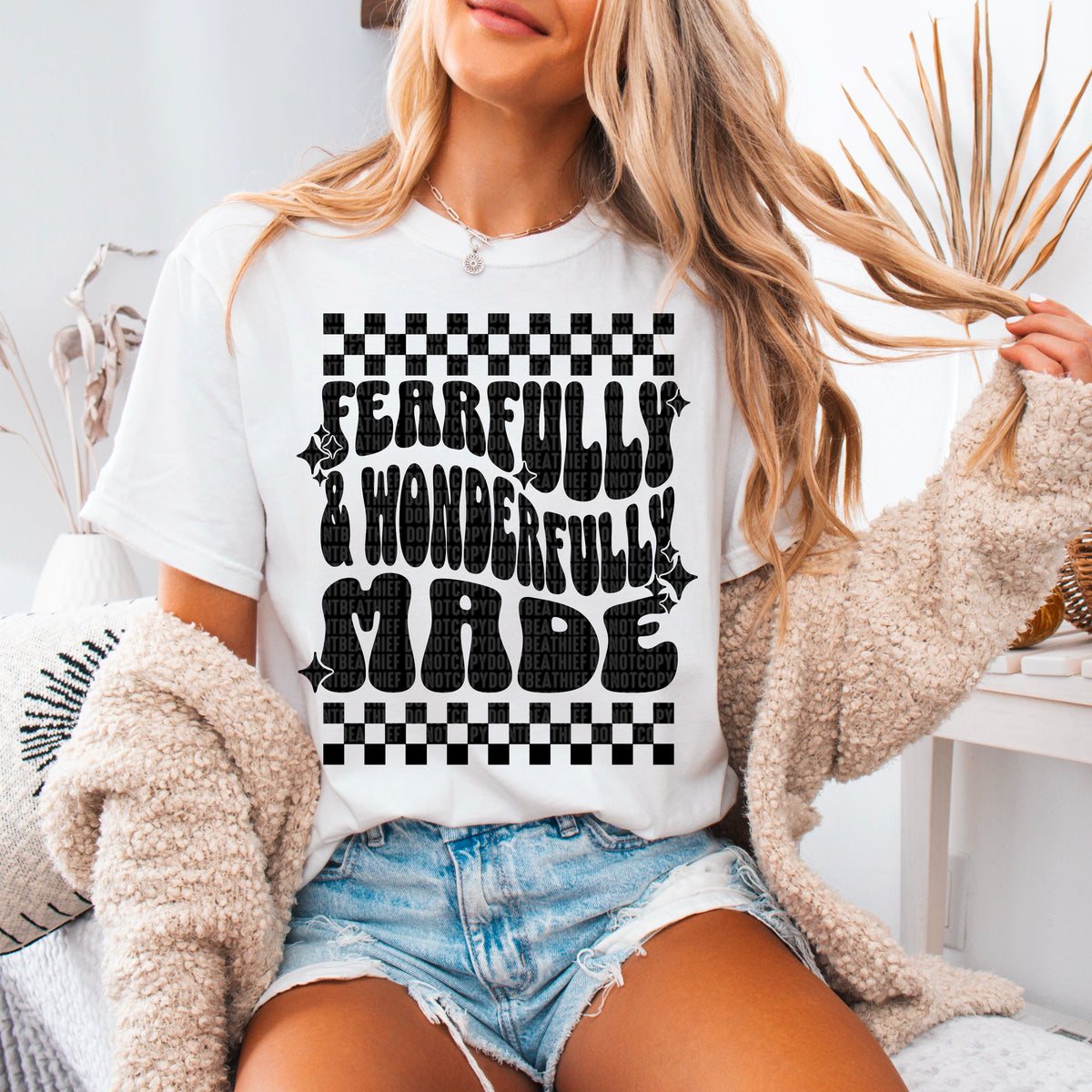Fearfully & wonderfully made checkered black font 93597 DTF transfer