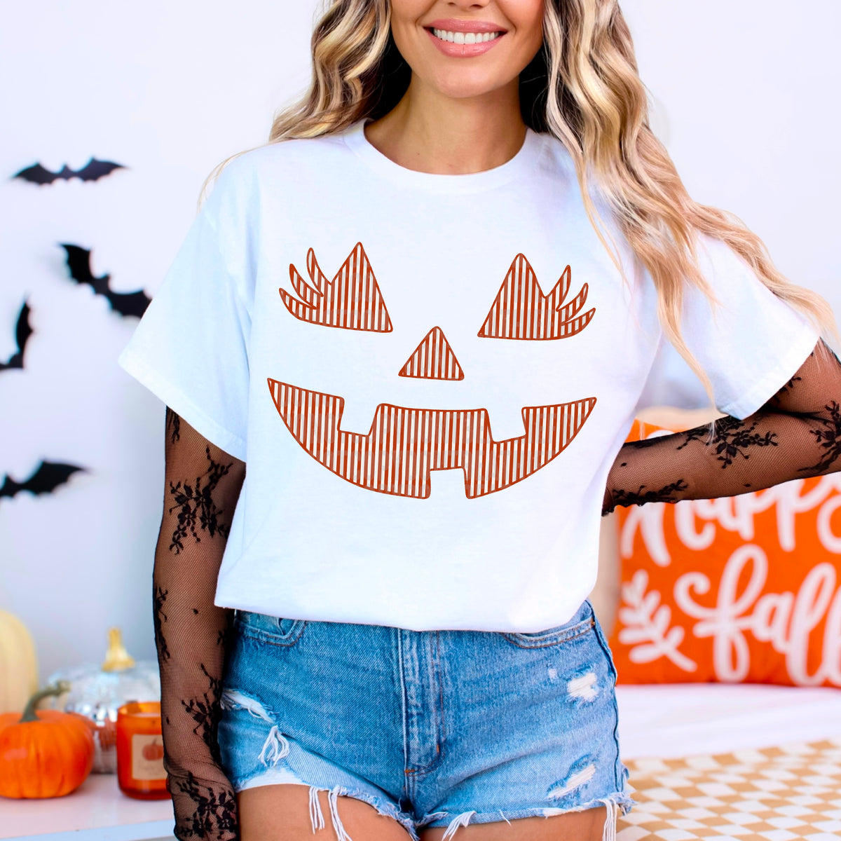 Stripe Pumpkin Face DTF transfer