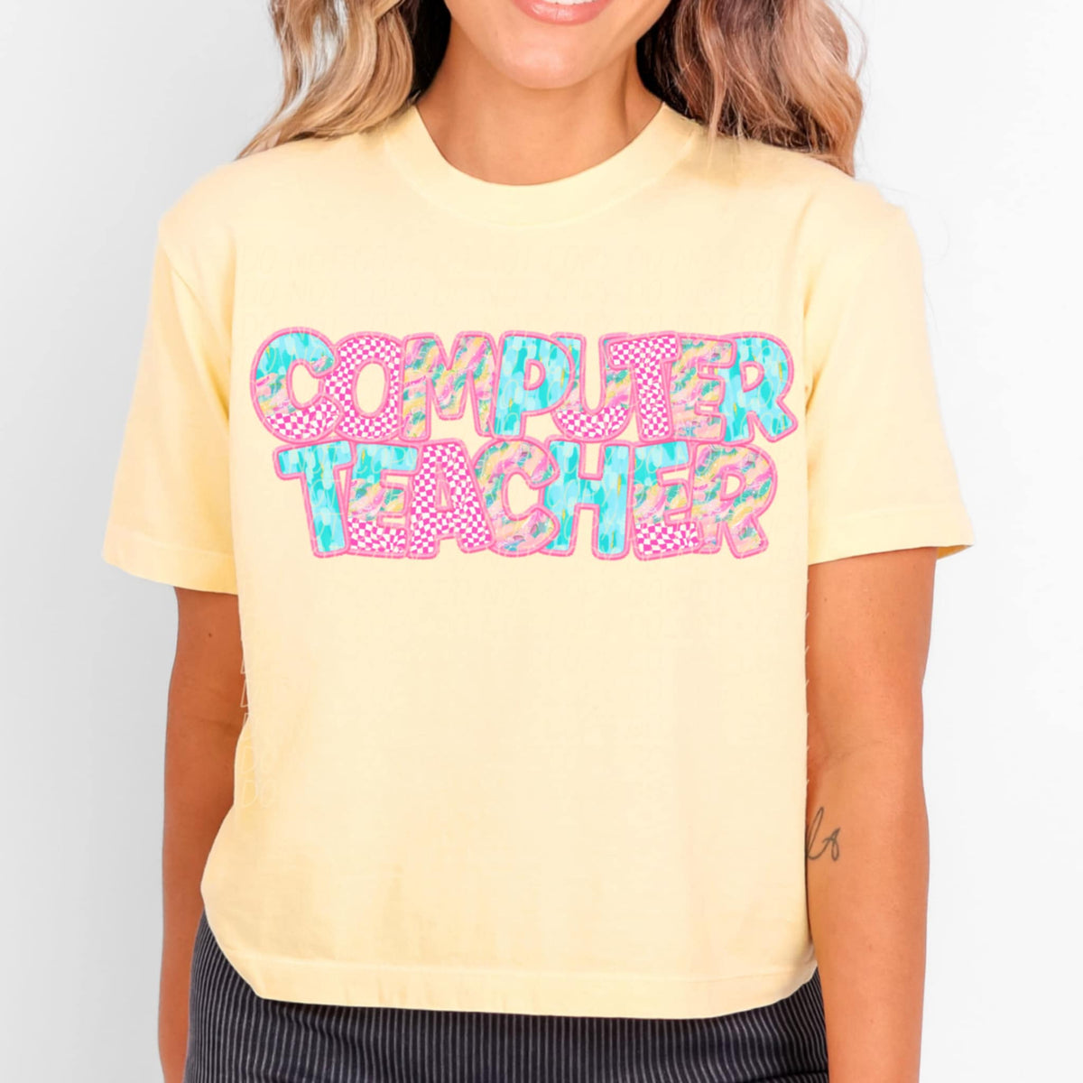 Computer teacher pink checkered (CITY) 97084 DTF transfer