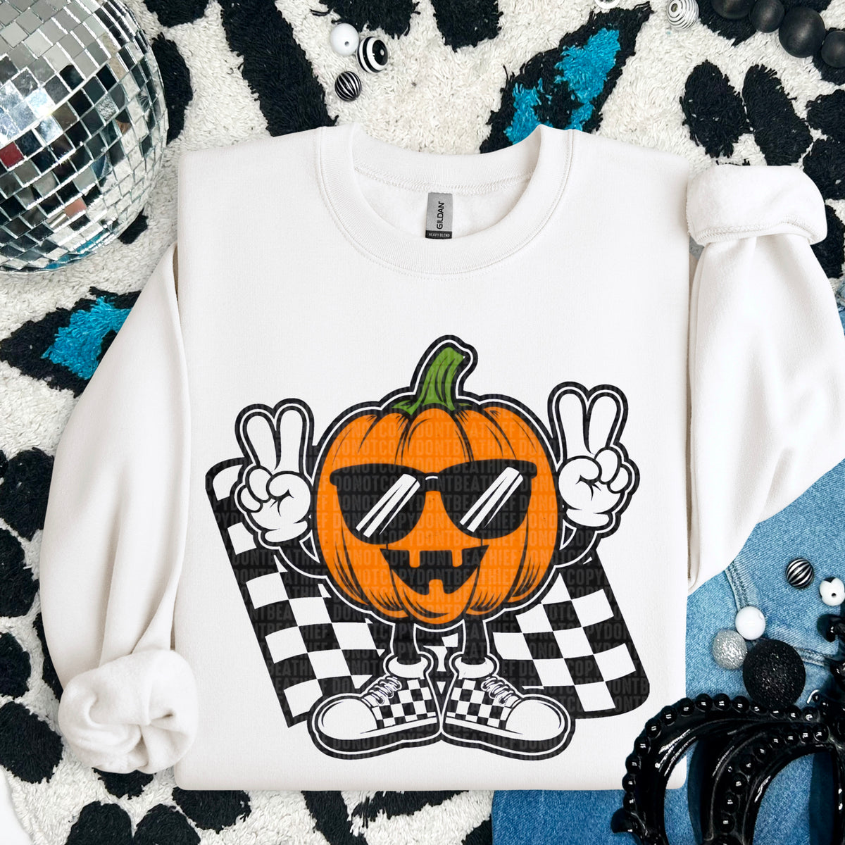 Pumpkin checkered background  93796 DTF transfer