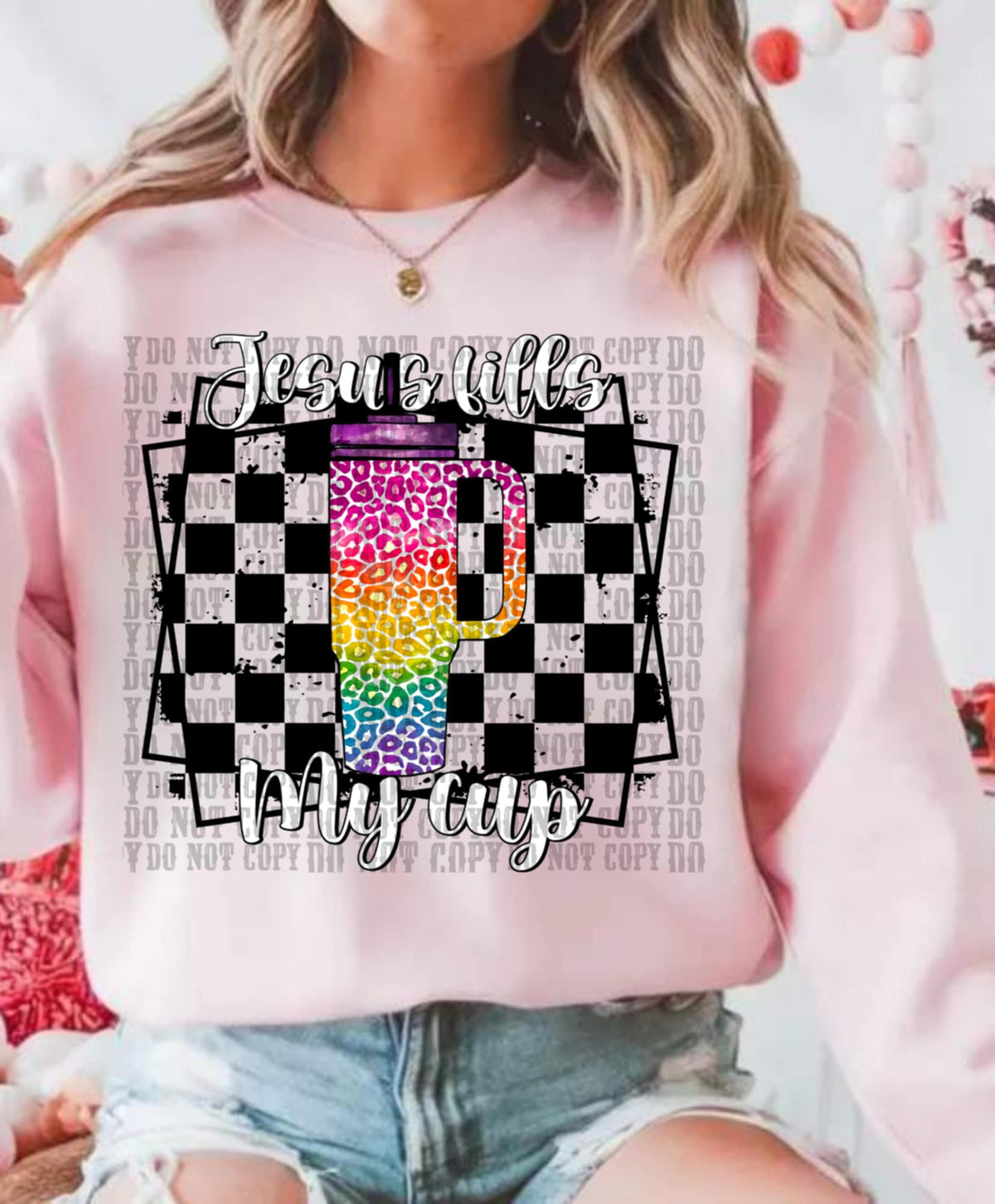 Jesus fills my cup rainbow cup 94577 DTF transfer