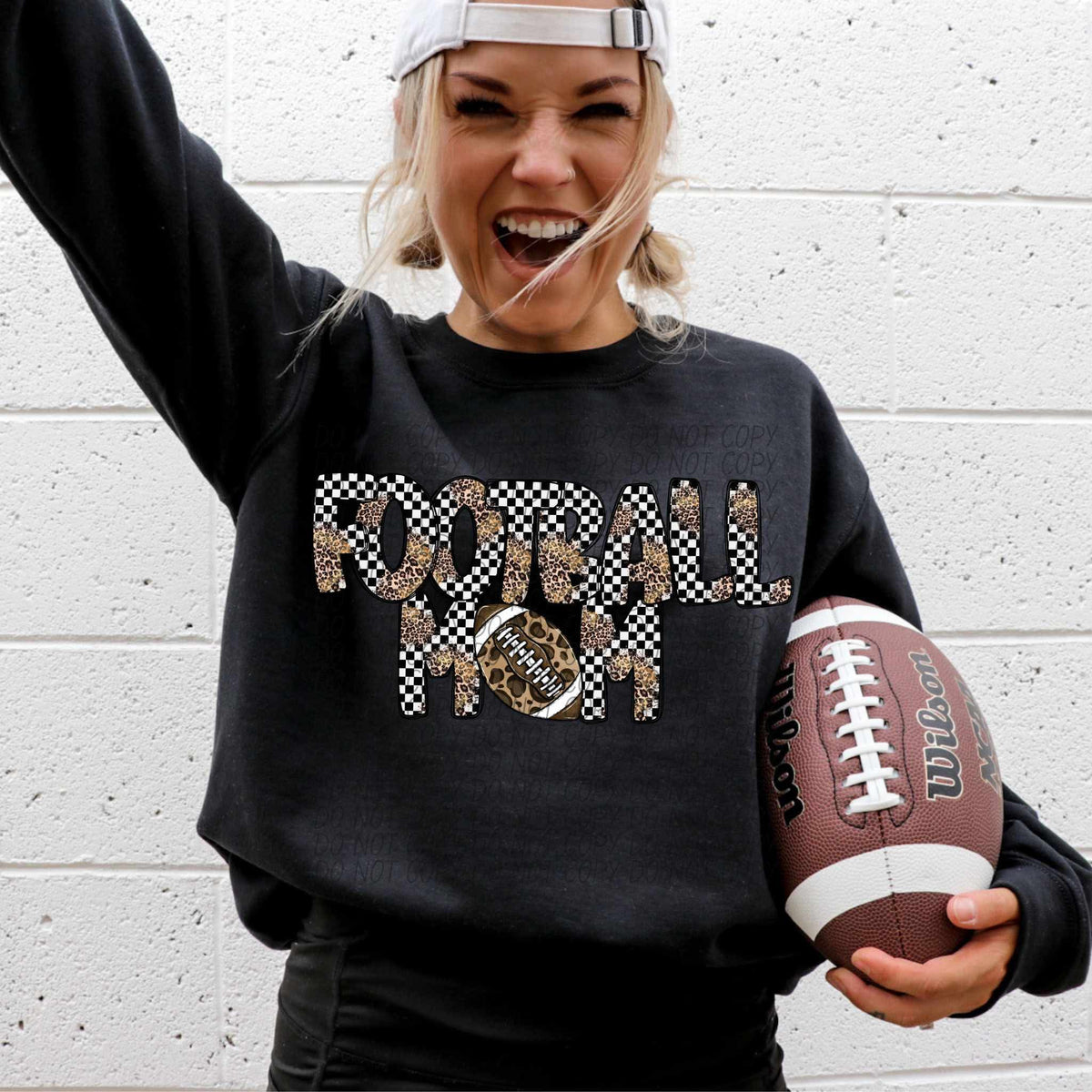 Football mom leopard and checkered font city DTF transfer