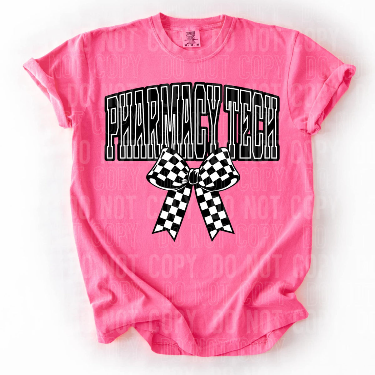 Pharmacy tech checkered bow (SBB) 92048 DTF transfer