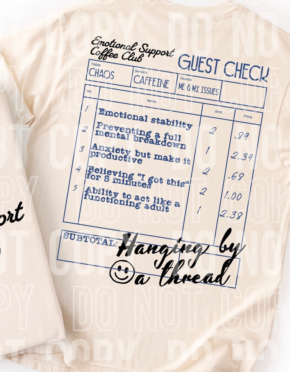 Emotional support coffee club back (SBB) DTF transfer