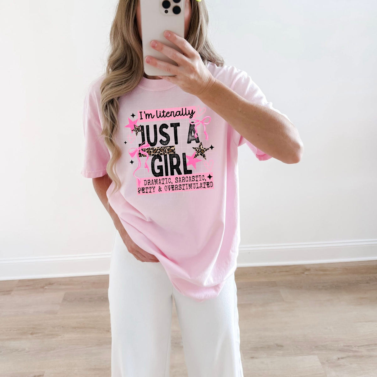Just a girl pink bows (black words) (CSC) DTF Transfer