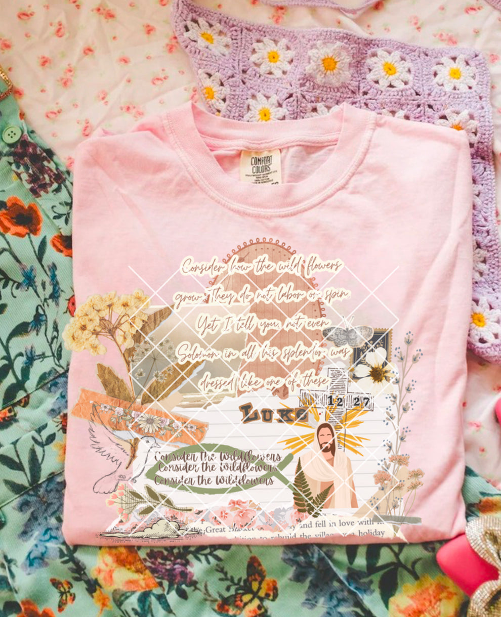 Consider how the wild flowers grow Jesus collage DTF Transfer