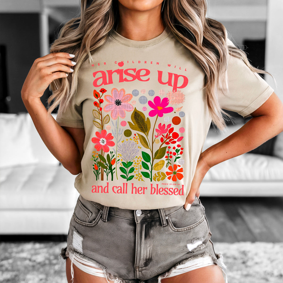 Her children will arise up and fall her blessed pink font 95056 DTF transfer