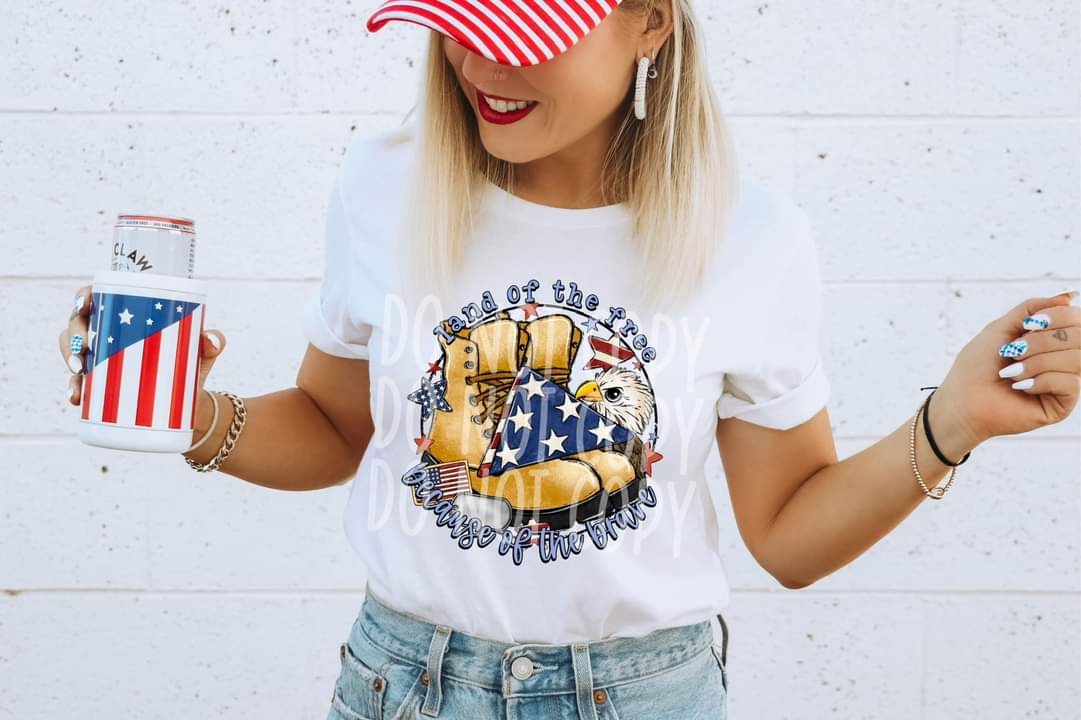 Land of the free because of the brave circle with boots and flag 5016 DTF TRANSFER