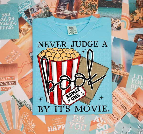 Never judge a book by it's movie popcorn black font 7013 DTF transfer
