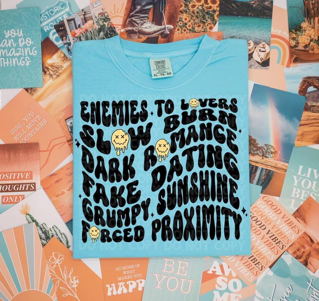 Enemies to lovers slow burn dark romance fake dating grumpy sunshine forced proximity BLACK 7017 DTF transfer