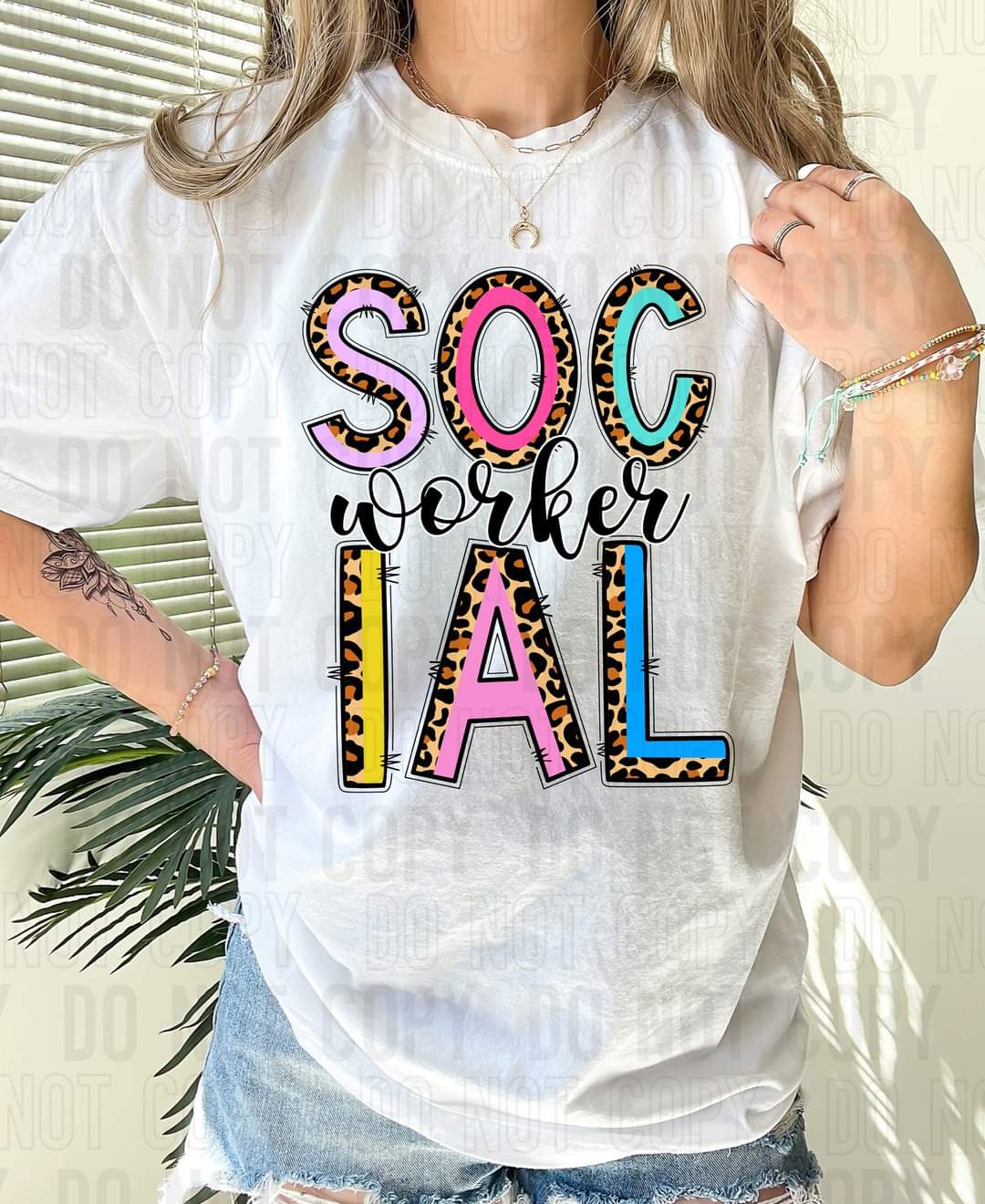 Social worker boho leopard DTF transfer