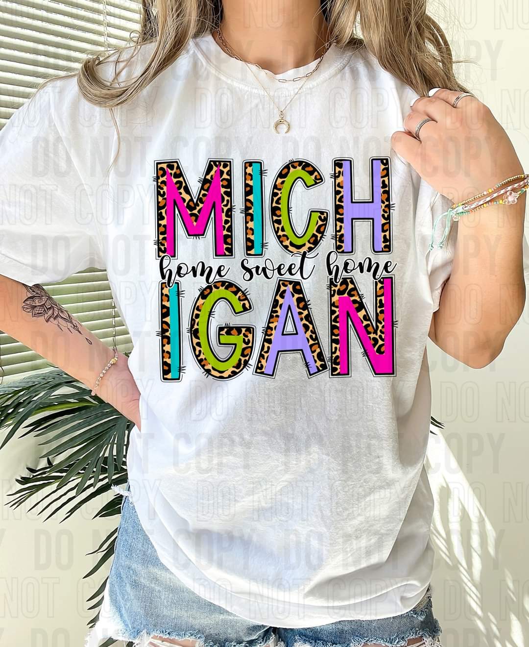 Michigan home sweet home boho leopard DTF transfer