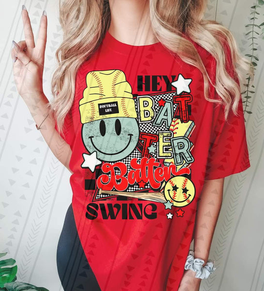 Hey batter batter swing softball retro DTF transfer