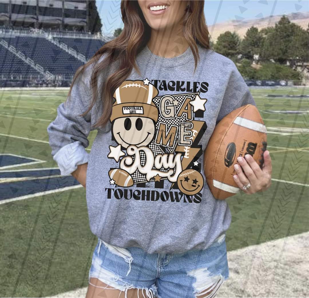 Tackles game day touchdowns retro DTF transfer
