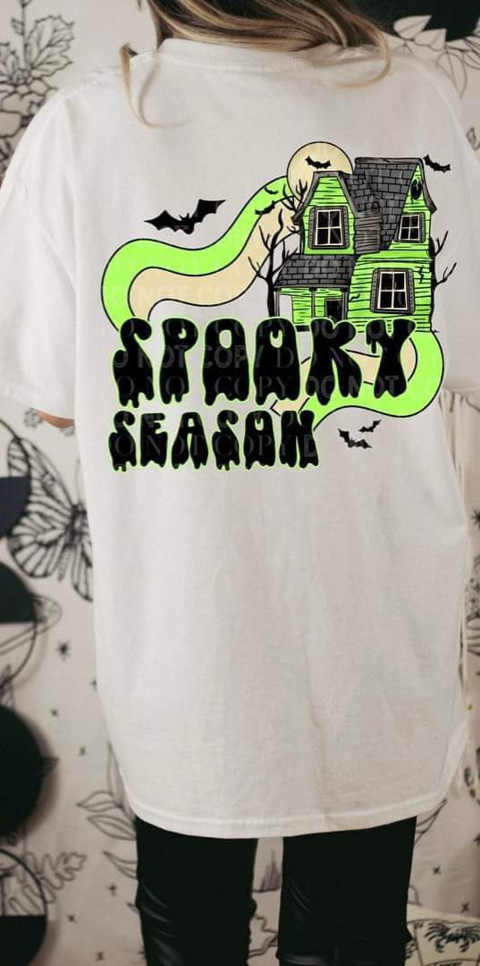 Spooky season green haunted house DTF transfer