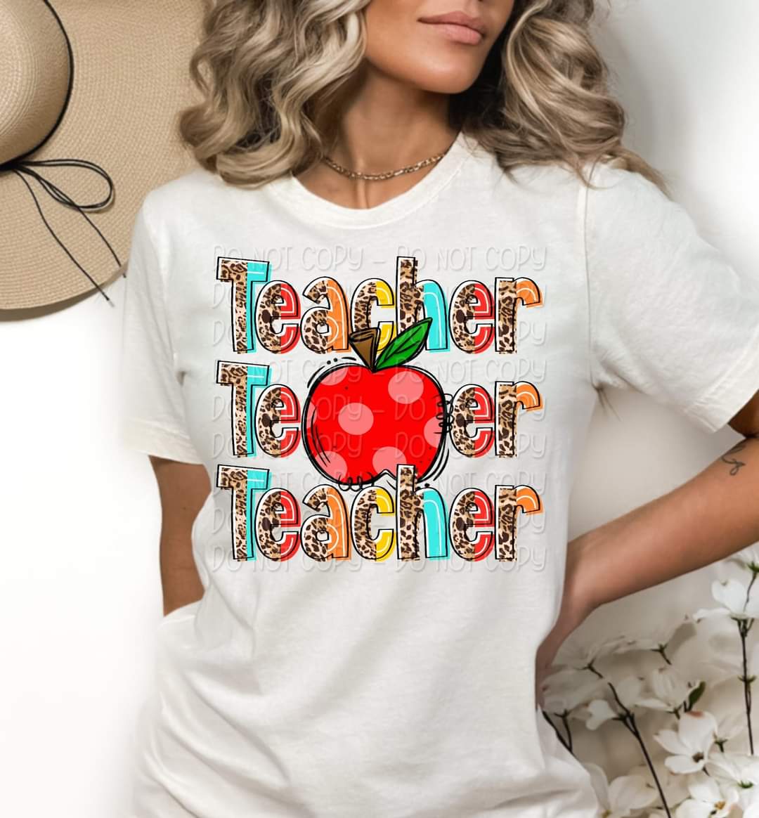 Teacher stacked boho red apple 112558 DTF TRANSFER