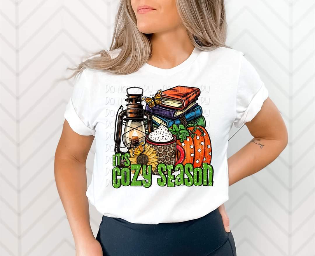 It's cozy season green font lantern latte pumpkin DTF TRANSFER