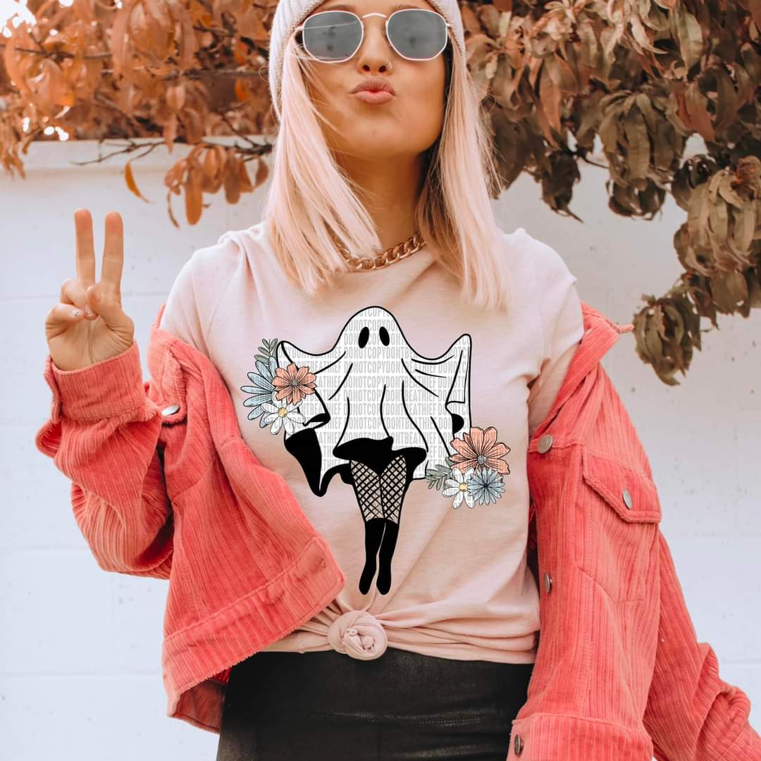 Dancing ghost with florals DTF TRANSFER
