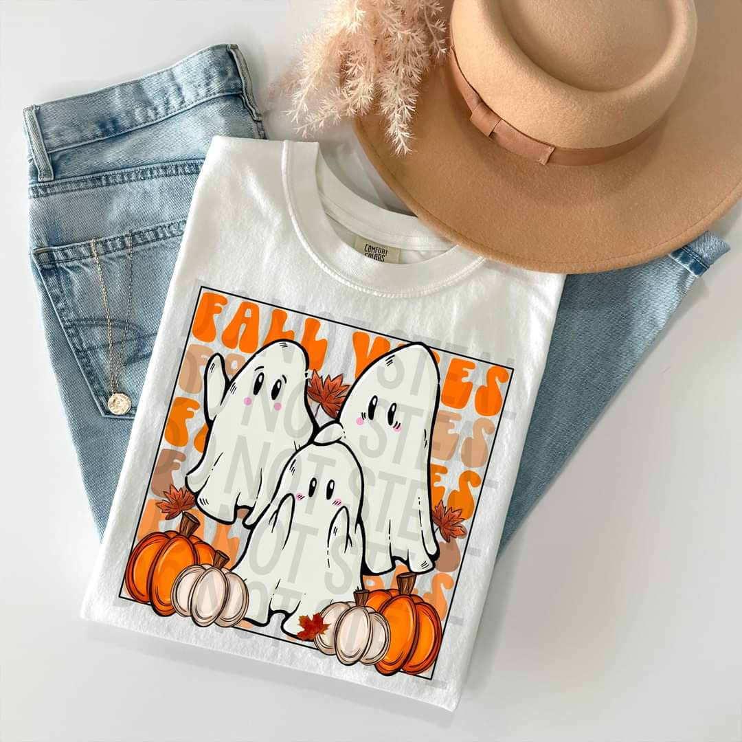 Fall vibes stacked with ghost and pumpkins 5000 DTF TRANSFER
