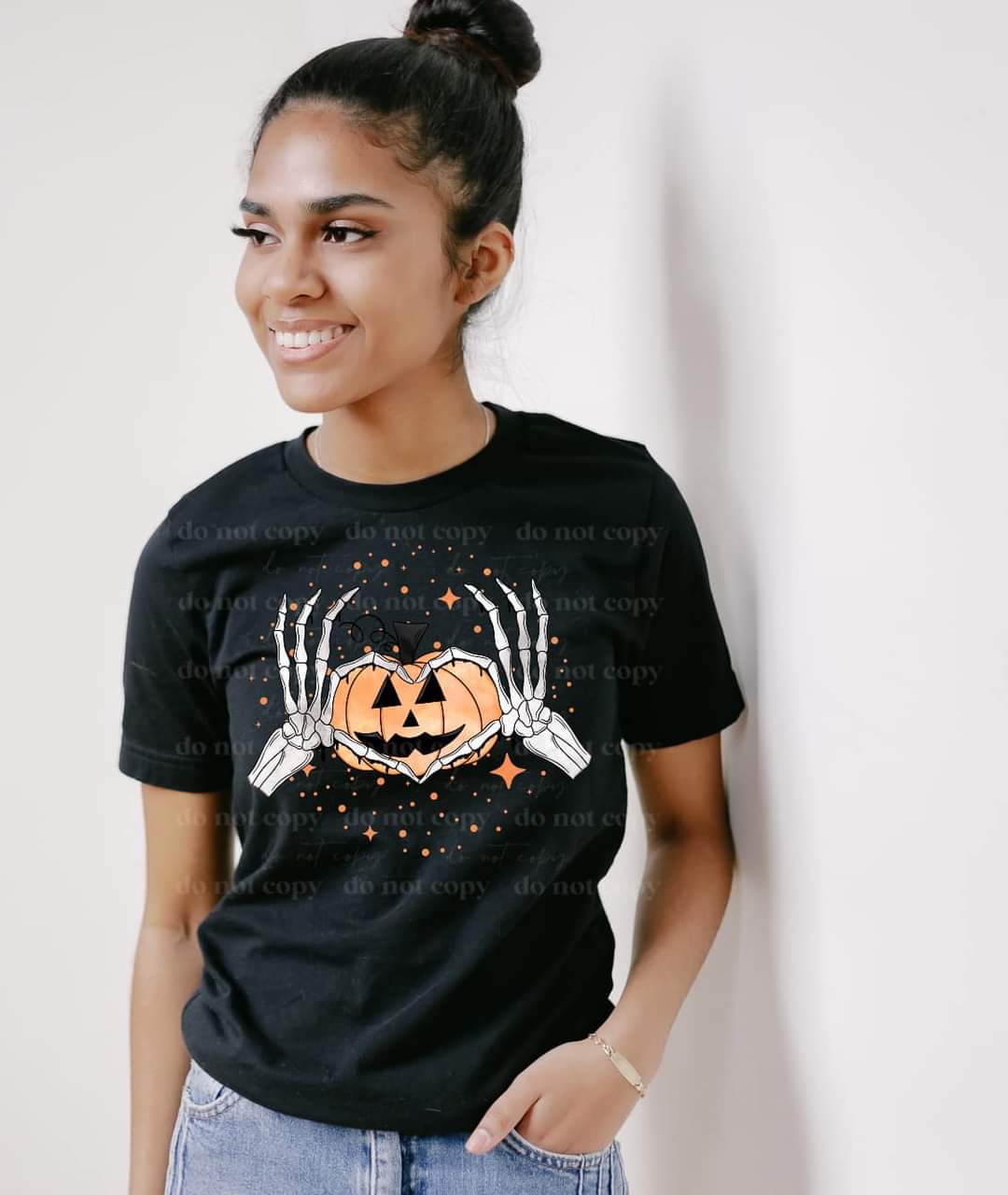Orange pumpkin with skellie hands DTF TRANSFER