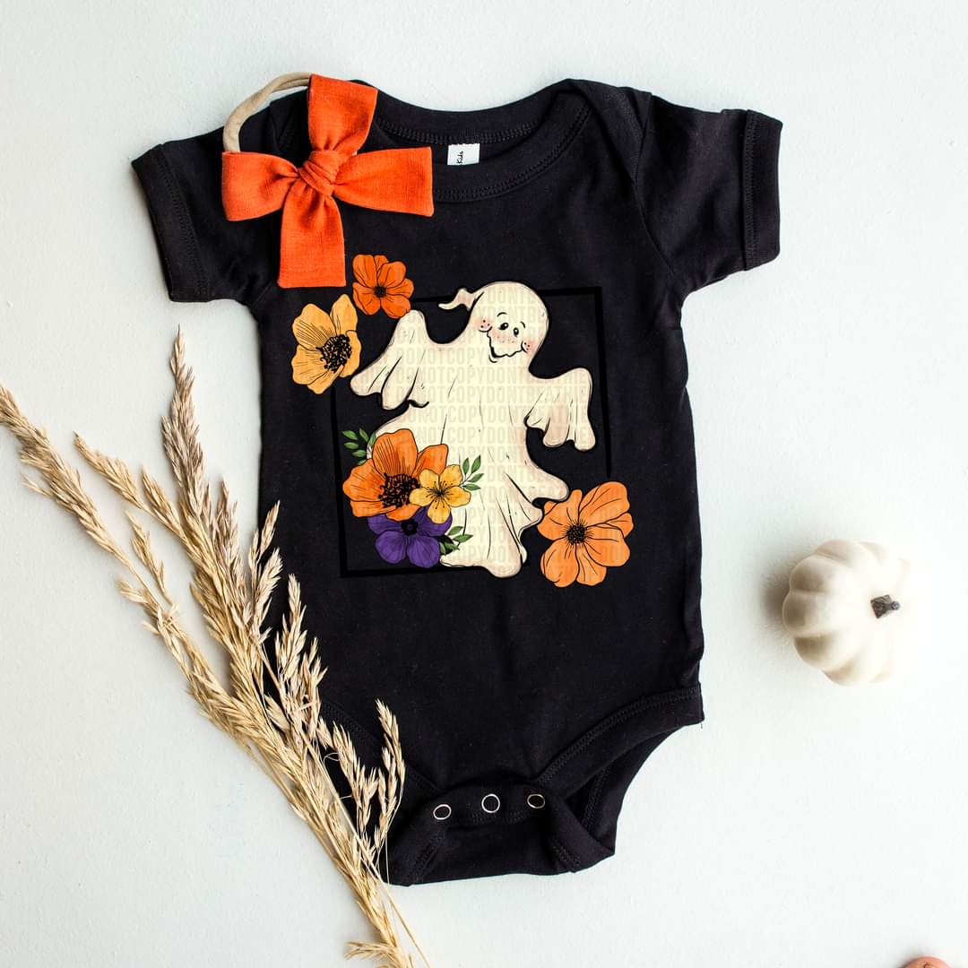 Ghost with flowers square 1833 DTF transfer