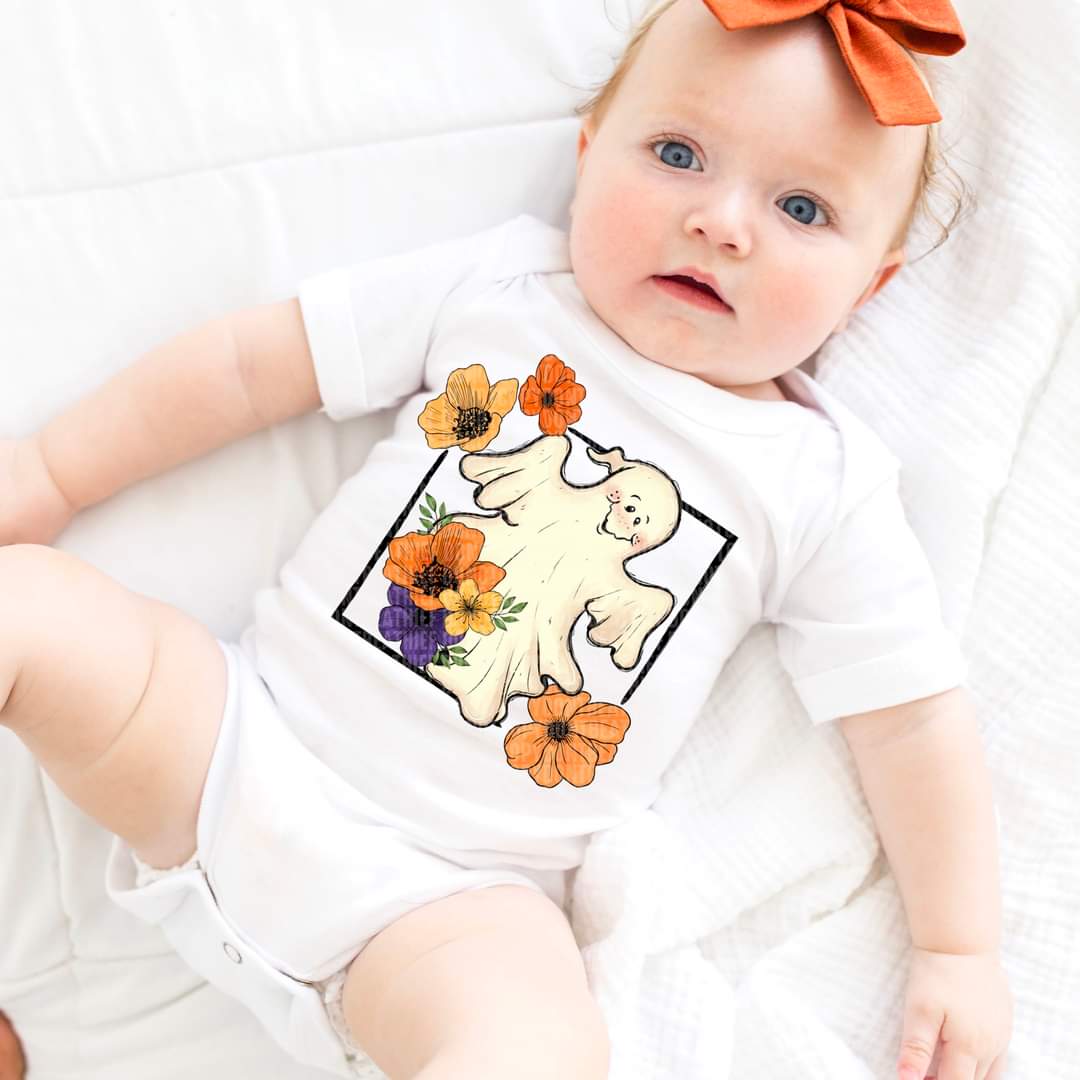 Ghost with flowers square 1833 DTF transfer