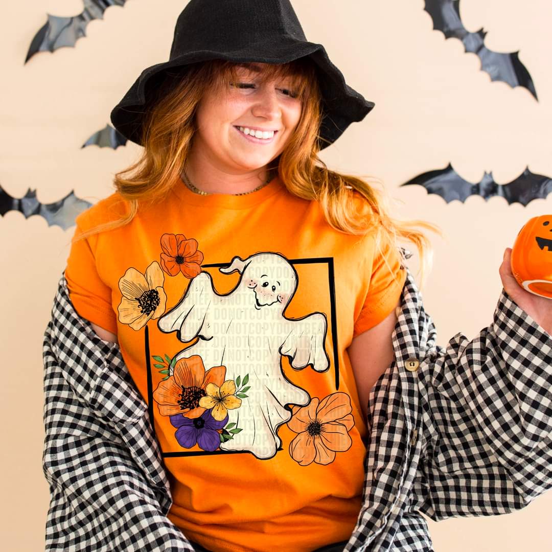 Ghost with flowers square 1833 DTF transfer