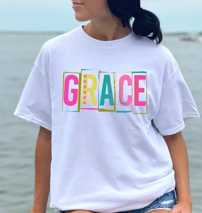 Grace Block Lettering Grace block letters colorful DTF transfer – Mud & Grace Transfers