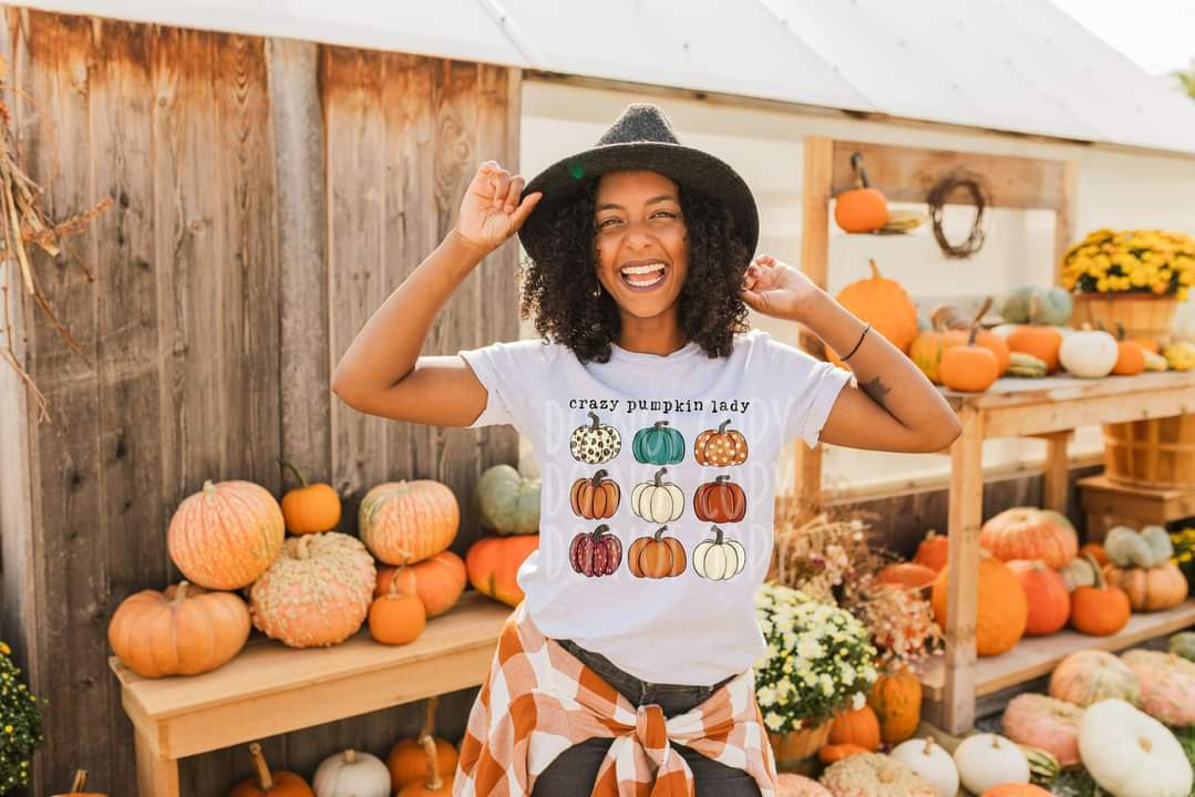 Crazy pumpkin lady pumpkin collage 414 DTF TRANSFER