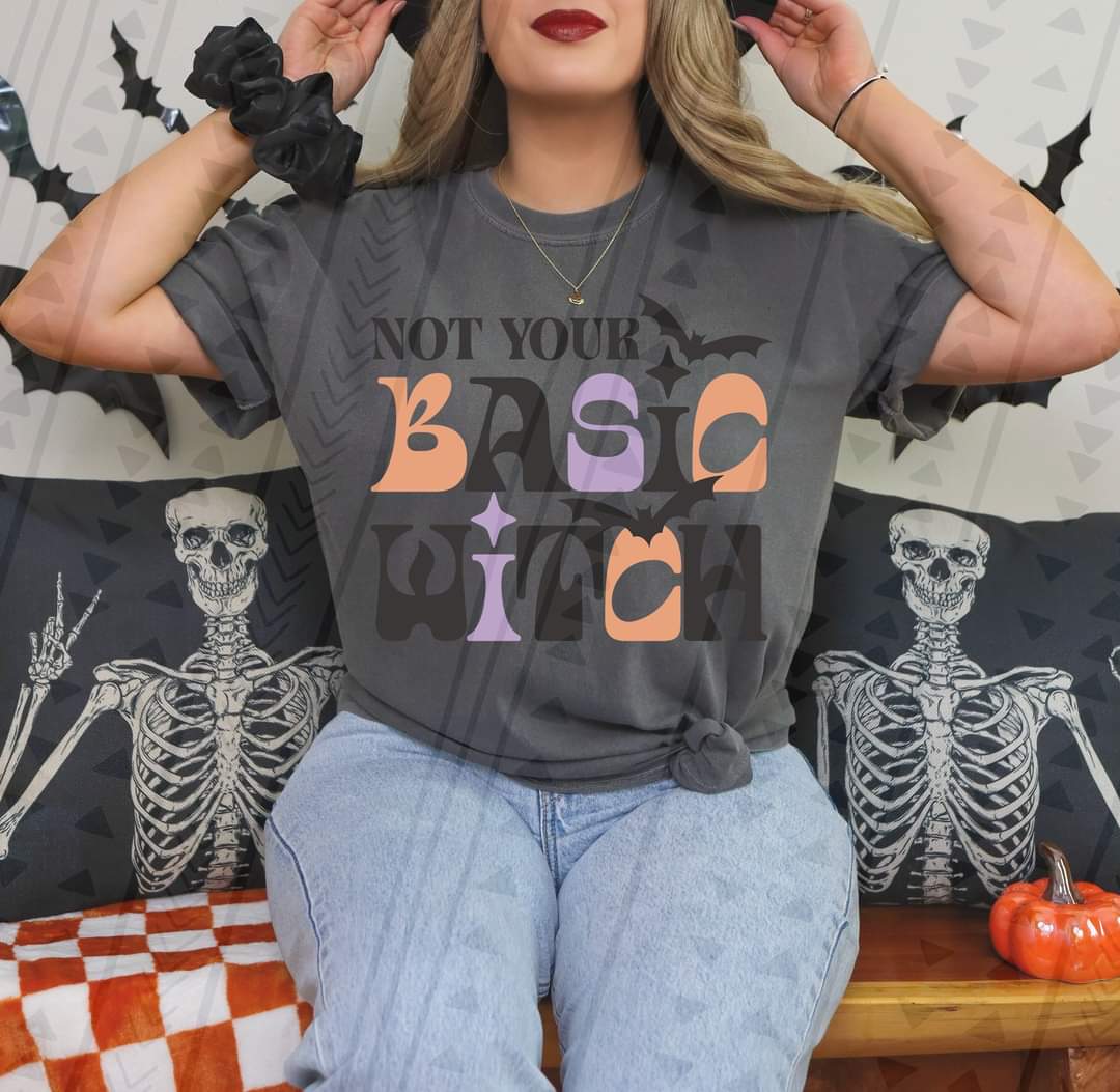 Not your basic witch orange black purple DTF TRANSFER