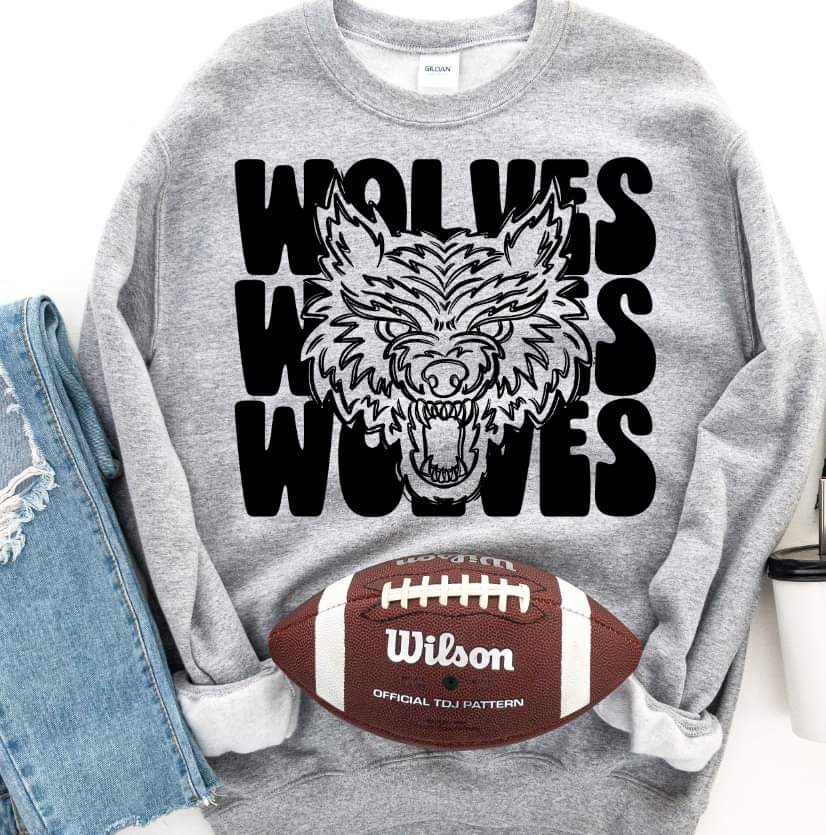 Wolves (3 stacks) stacked black mascot DTF TRANSFER
