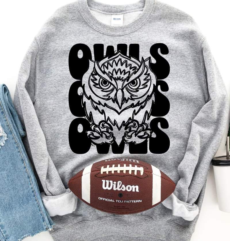 Owls (3 stacks) stacked black mascot DTF TRANSFER