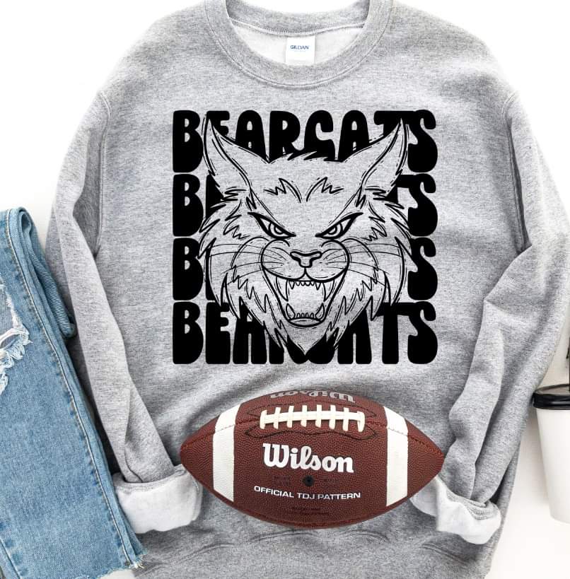 Bearcats (4 stacks) stacked black mascot DTF TRANSFER