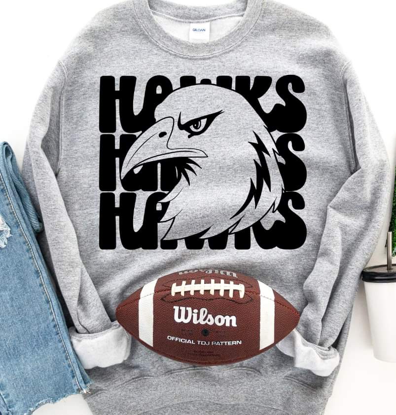 Hawks (3 stacks) stacked black mascot DTF TRANSFER