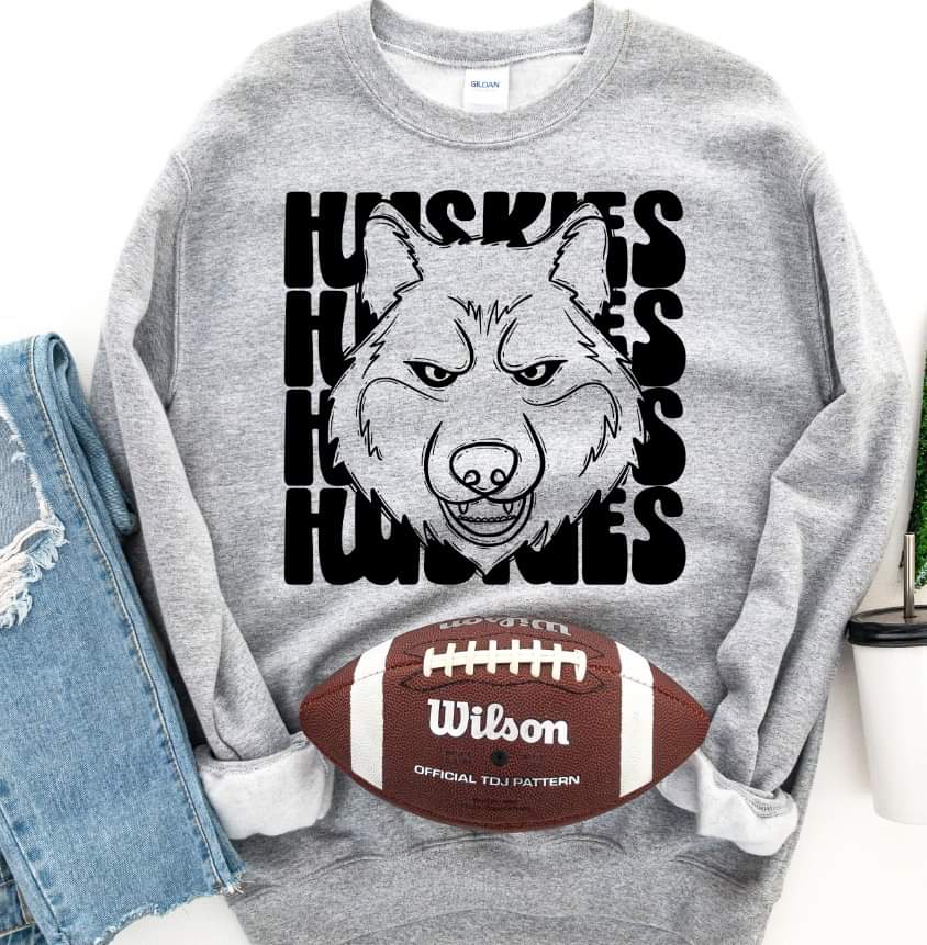 Huskies (4 stacks) stacked black mascot DTF TRANSFER