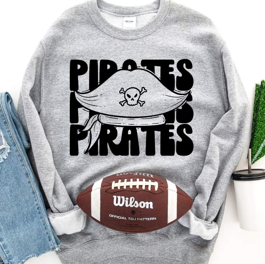 Pirates (3 stacks) stacked black mascot DTF TRANSFER