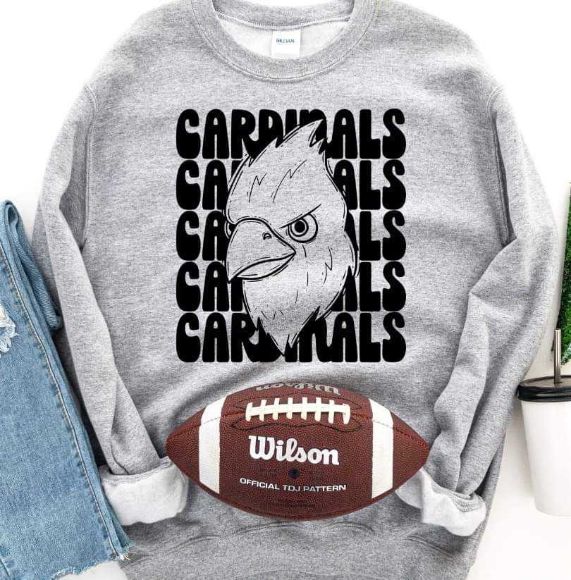 Cardinals (5 stacks) stacked black mascot DTF TRANSFER