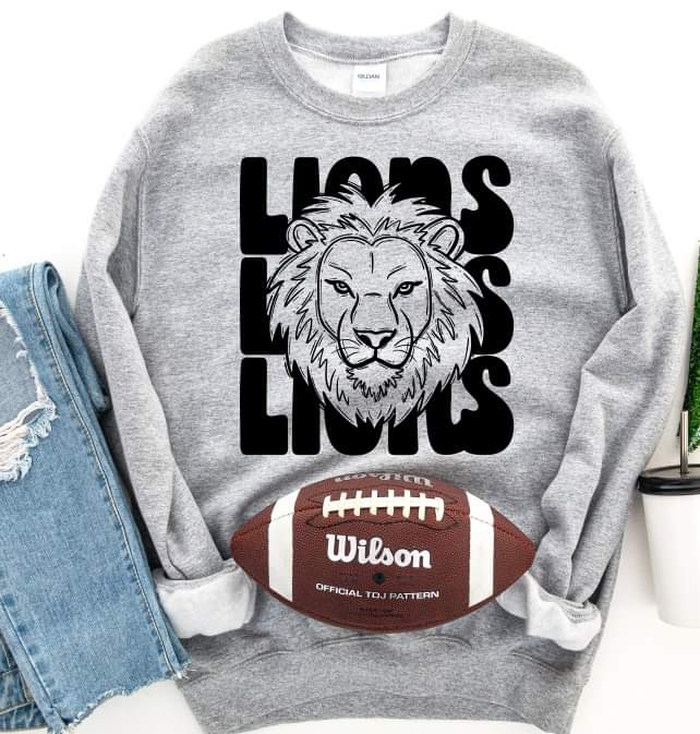 Lions (LION) (3 stacks) stacked black mascot DTF TRANSFER