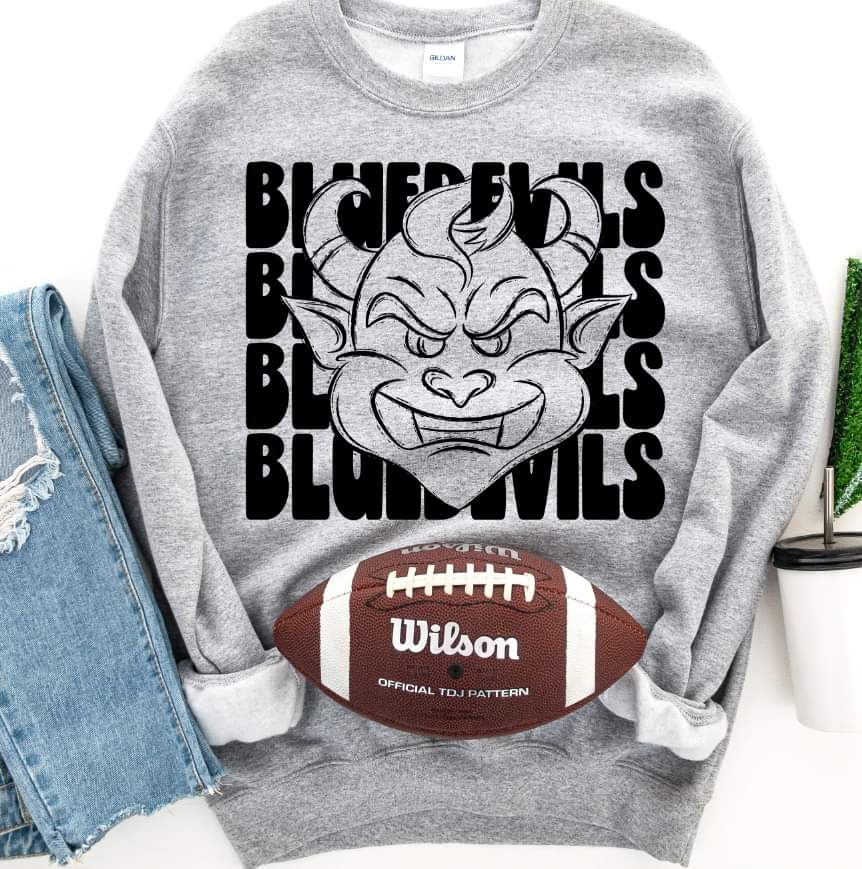 Bluedevils (4 stacks) stacked black mascot DTF TRANSFER