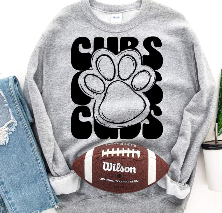 Cubs (3 stacks) stacked black paw print mascot DTF TRANSFER